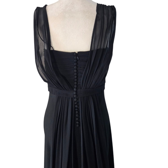 Ann Taylor Asymmetrical Prom Flowy   Black Chiffon Sleek Maxi Dress Size 8 - Picture 12 of 16